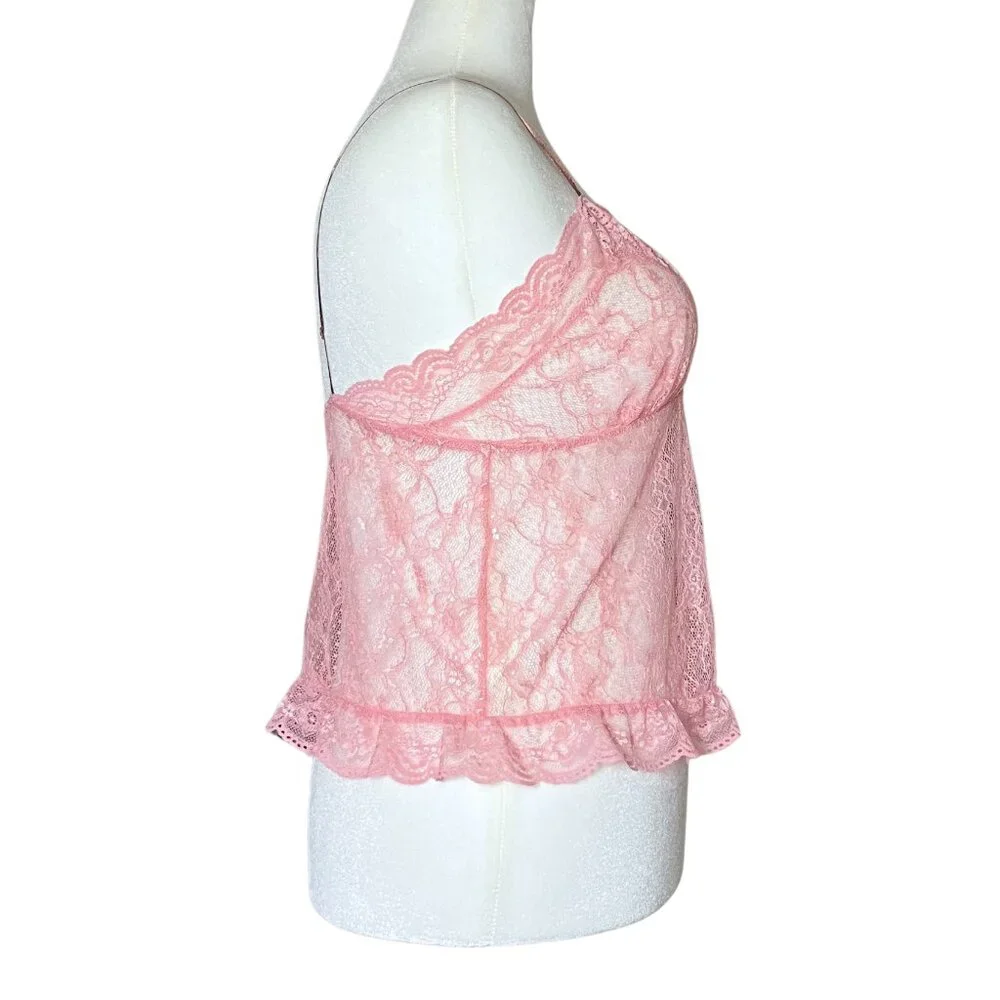 Vintage Y2K Victoria’s Secret Sheer Pink Lace Split Babydoll Cami Coquette M/L - Picture 5 of 9